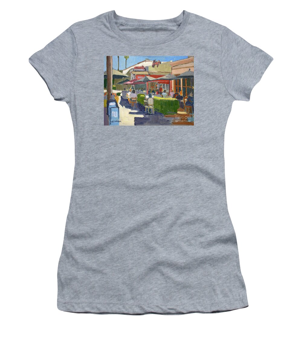 Harry's Coffee Shop Women's T-Shirt featuring the painting Harry's Coffee Shop - La Jolla, San Diego, California by Paul Strahm