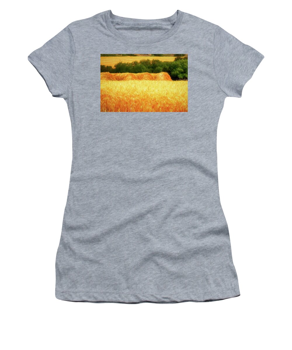 Wheat Field Women's T-Shirt featuring the digital art Harvest time in Idaho by Tatiana Travelways