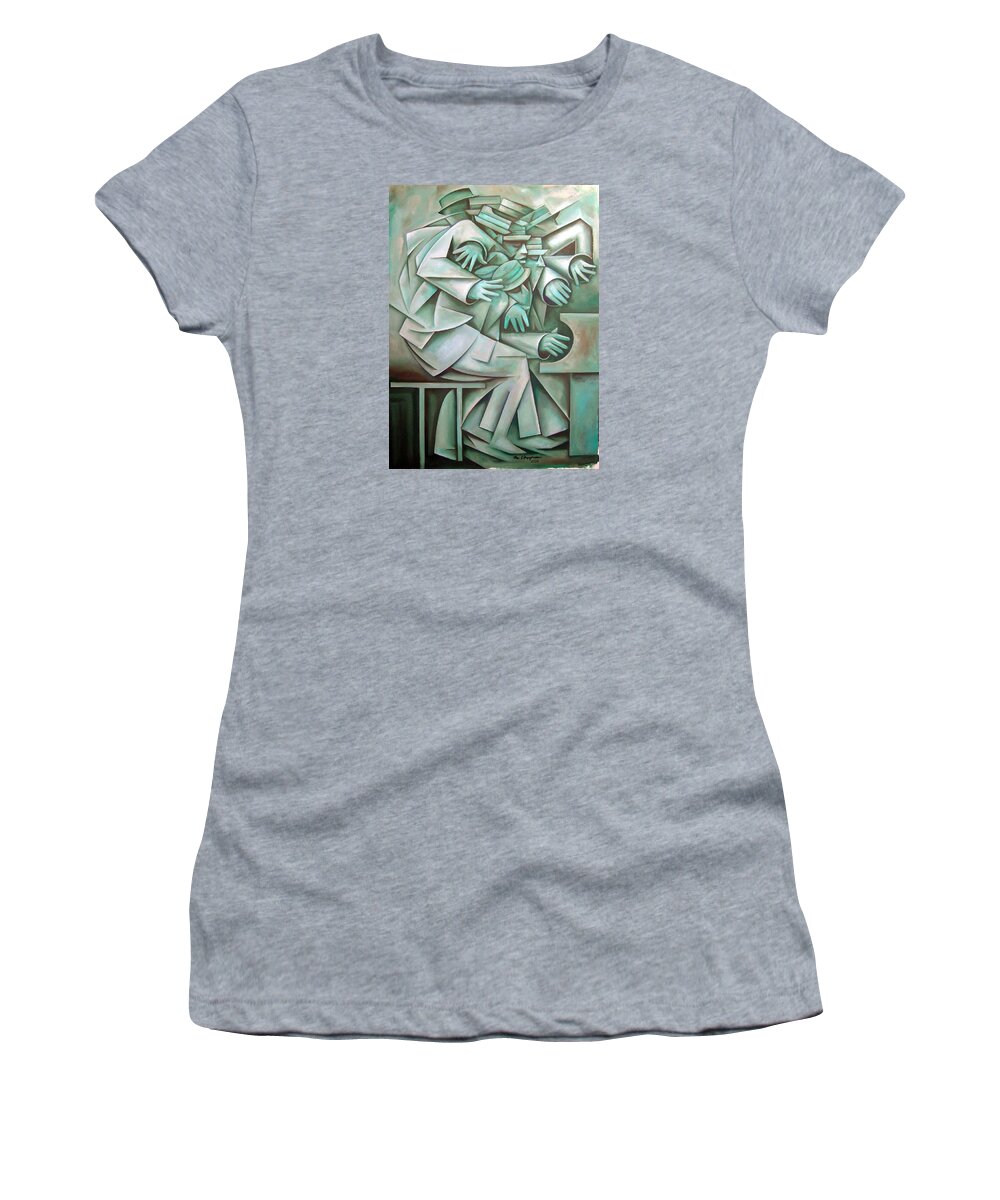 Jazz Women's T-Shirt featuring the painting Hats and Beards by Martel Chapman