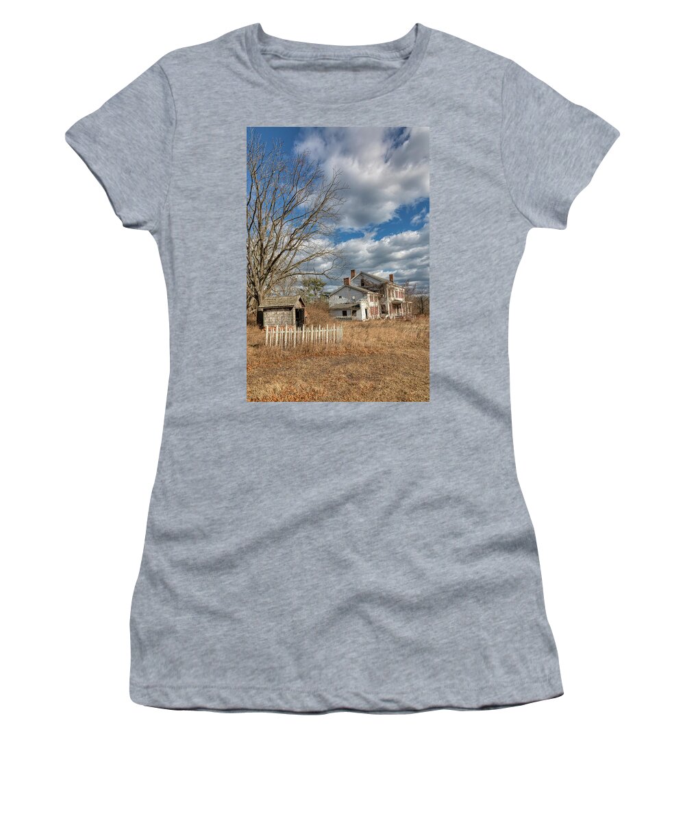 White Fence Women's T-Shirt featuring the photograph Haunted Pump House by David Letts