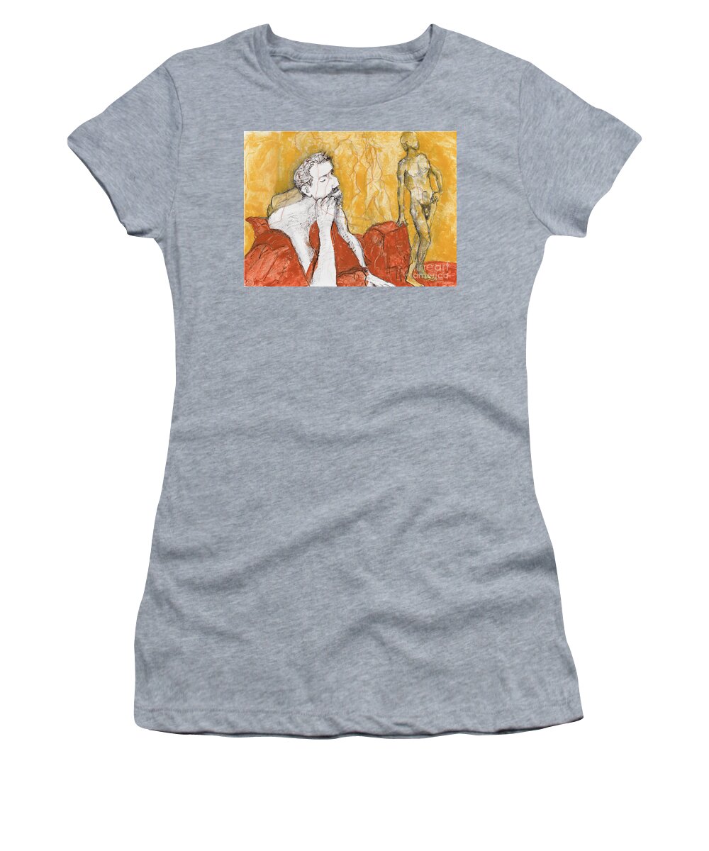 Life Drawing Women's T-Shirt featuring the mixed media Heads Up by PJ Kirk