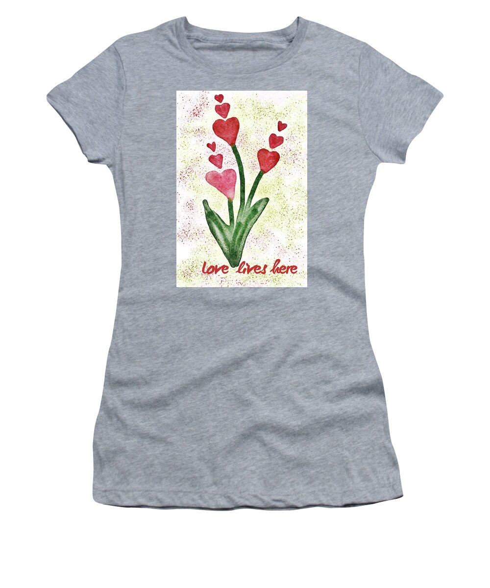 Hearts Women's T-Shirt featuring the digital art Heart Shaped Flowers Naive Watercolor Painting by Shelli Fitzpatrick