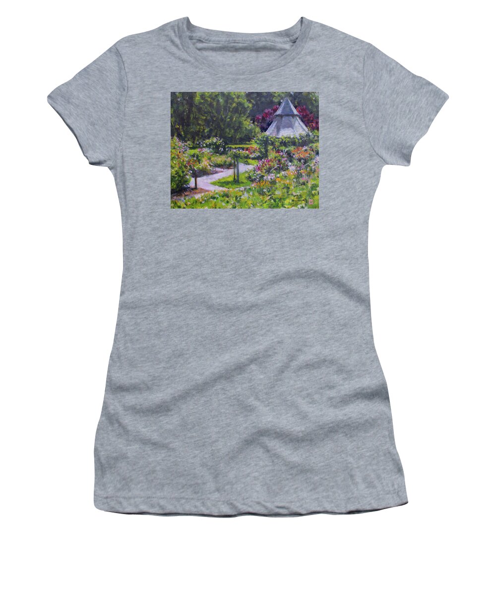 Rose Women's T-Shirt featuring the painting Heather Farm Rose Garden by Kerima Swain