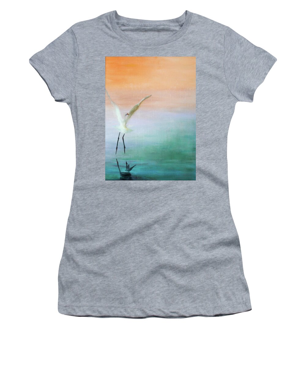 Heron Women's T-Shirt featuring the painting Heron Landing by Tracy Hutchinson