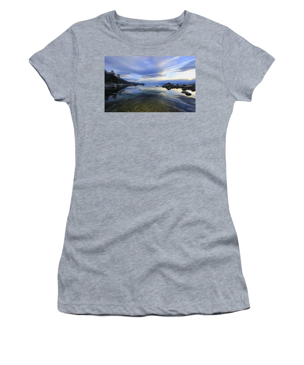 Lake Tahoe Women's T-Shirt featuring the photograph Hidden Beach Winter Sunset by Sean Sarsfield