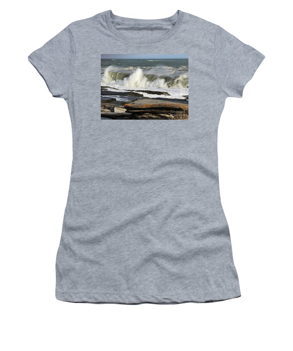 Winter Women's T-Shirt featuring the photograph High Surf Cape Elizabeth by Jeanette French