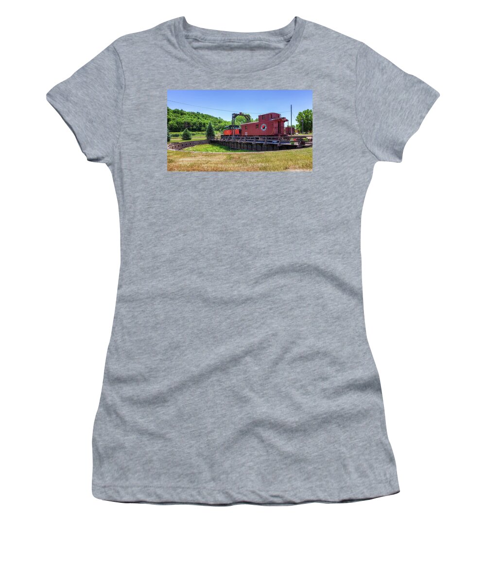 Railroad Women's T-Shirt featuring the photograph Historic Milwaukee Road Turntable by Susan Rissi Tregoning