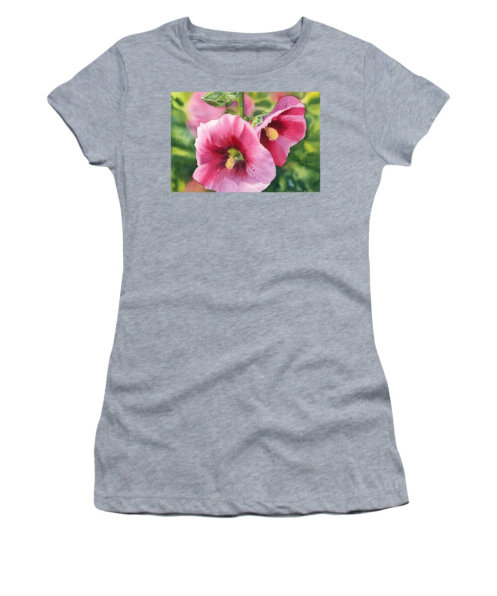 Hollyhock Women's T-Shirt featuring the painting Hollyhock by Espero Art