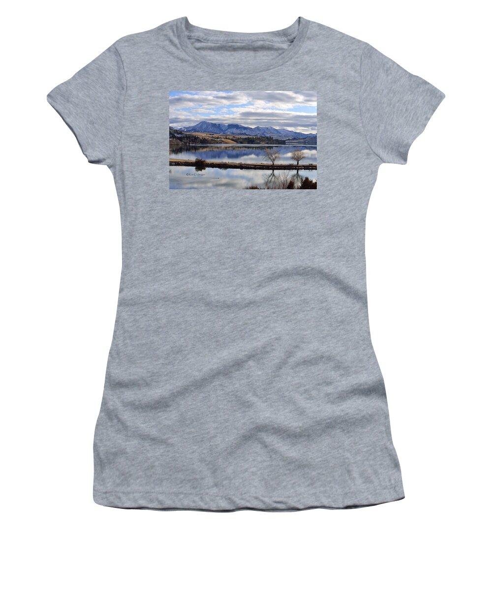 Lake Women's T-Shirt featuring the photograph Holter Lake and Distant Mountain Peaks by Kae Cheatham