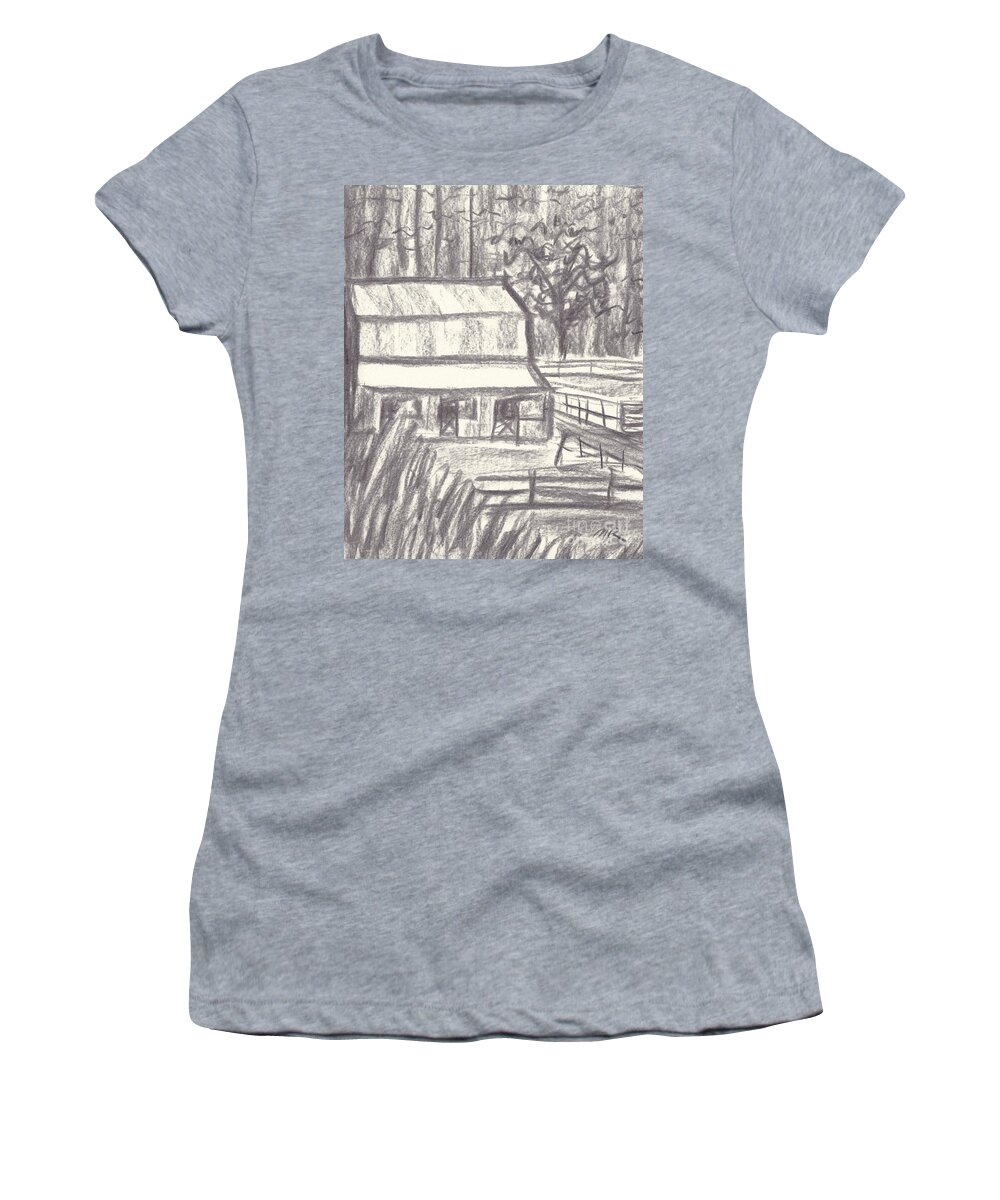 Maryland Women's T-Shirt featuring the drawing Stable on Broadneck Road by Maryland Outdoor Life