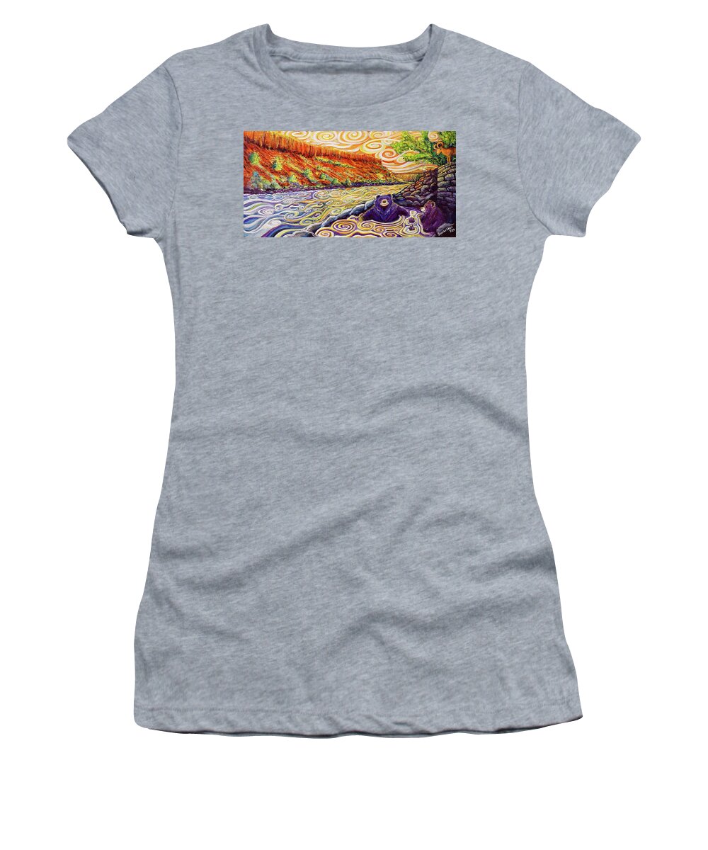 Bears Women's T-Shirt featuring the painting Hot Spring Bears by David Sockrider
