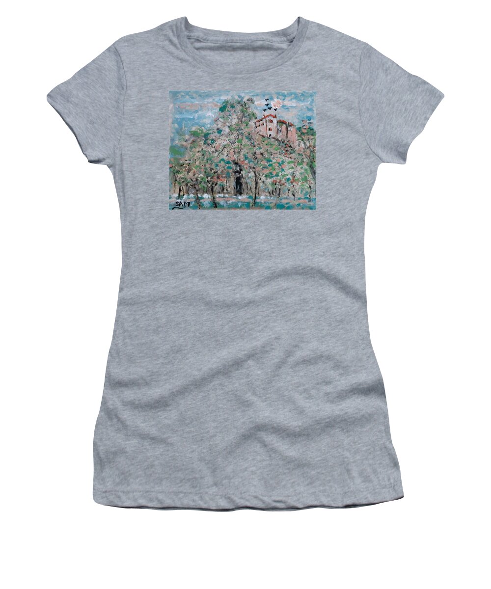 House Women's T-Shirt featuring the painting House on the hill by Sam Shaker
