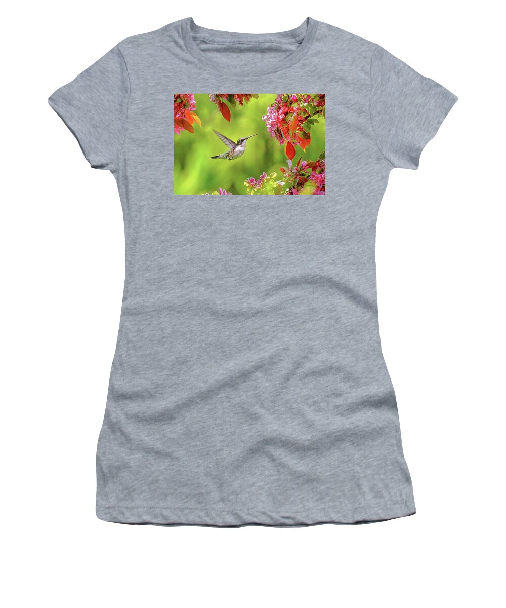 Hummingbirds Women's T-Shirt featuring the photograph Hummingbird Happiness Garden by Christina Rollo