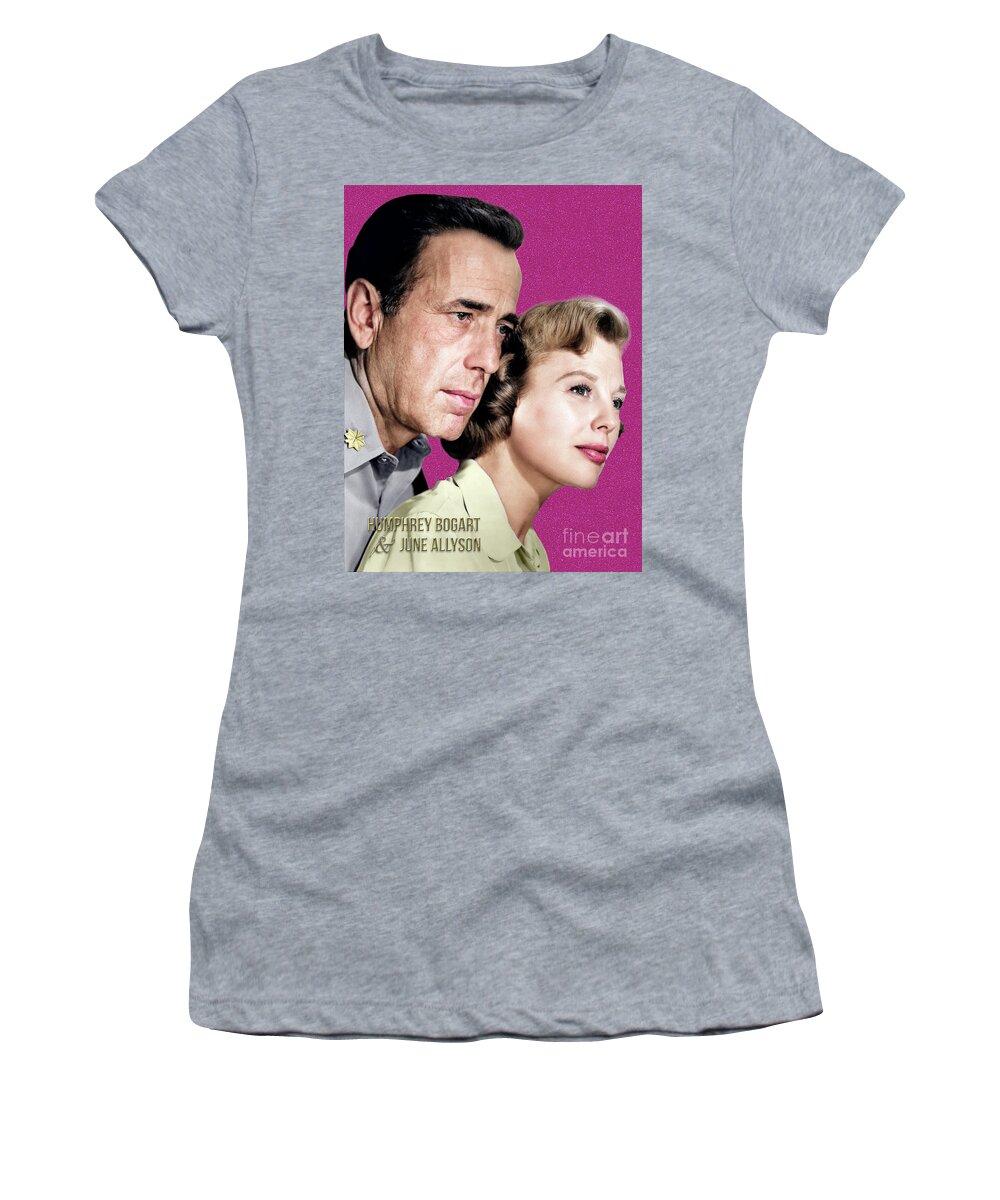 Humphrey Bogart Women's T-Shirt featuring the photograph Humphrey Bogart and June Allyson by Carlos Diaz