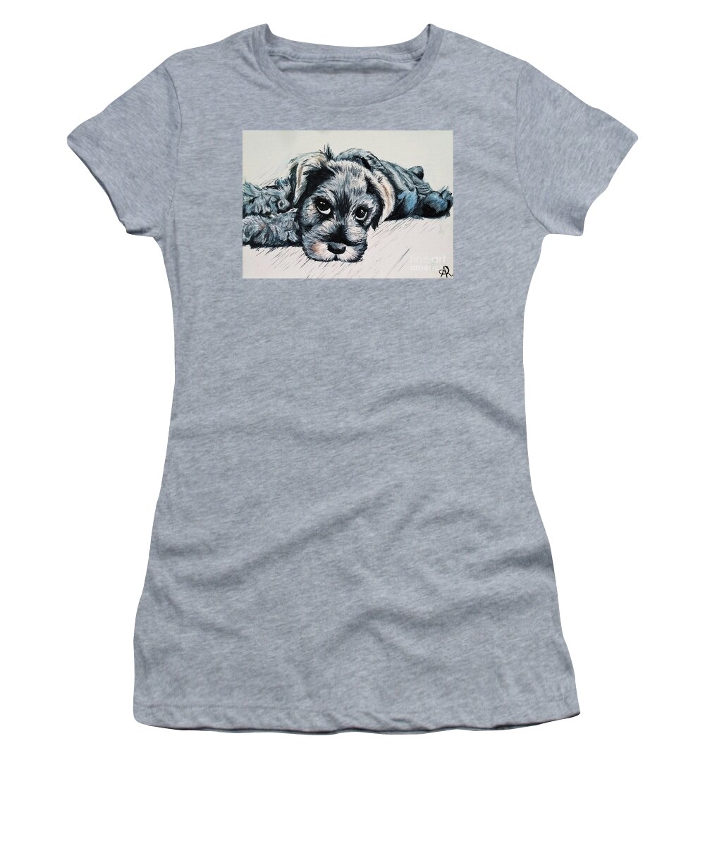  Women's T-Shirt featuring the painting Hunter the Pup by Lianne Schneider