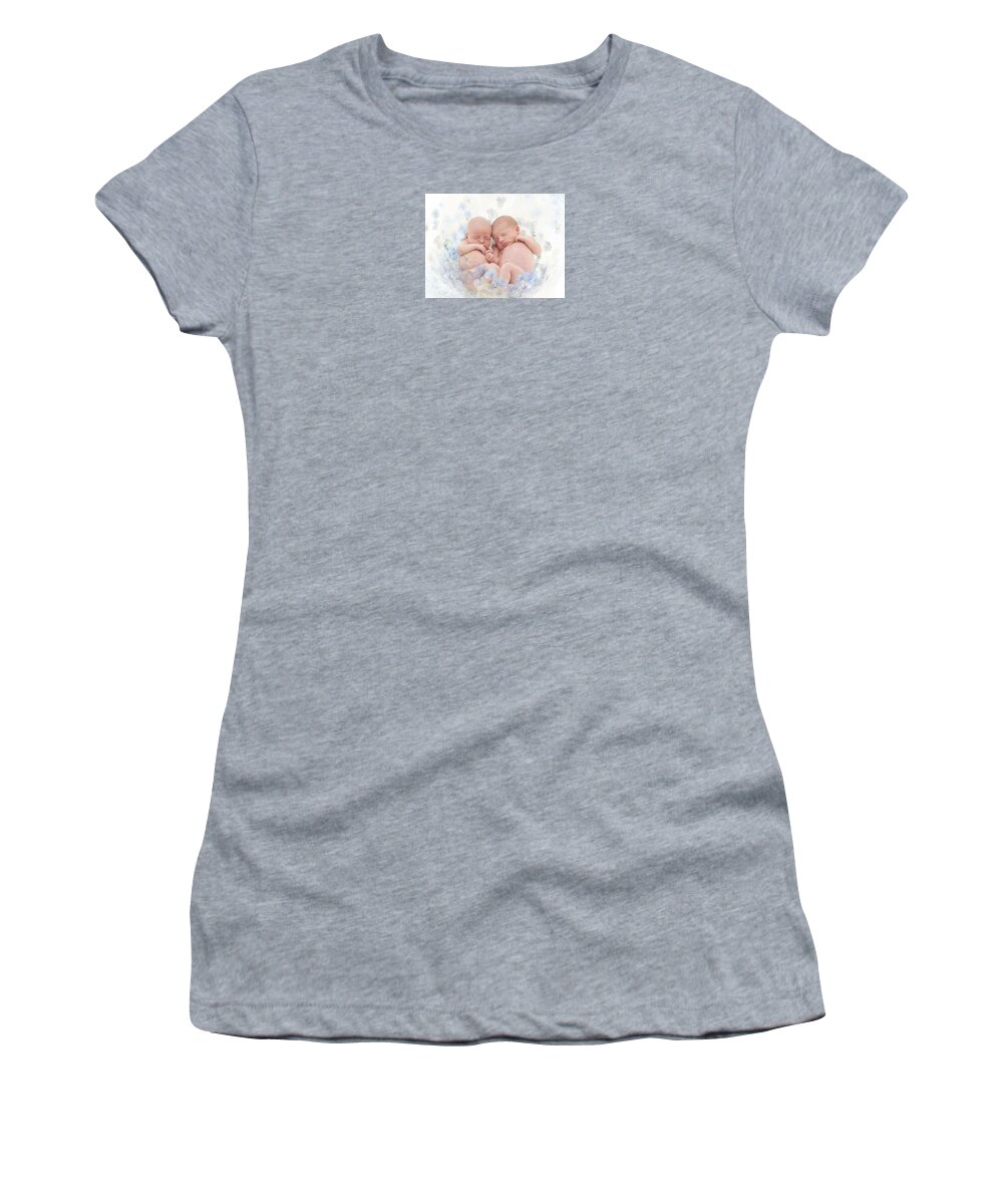 Newborn Women's T-Shirt featuring the photograph Hydrangea Bud with Twins by Anne Geddes