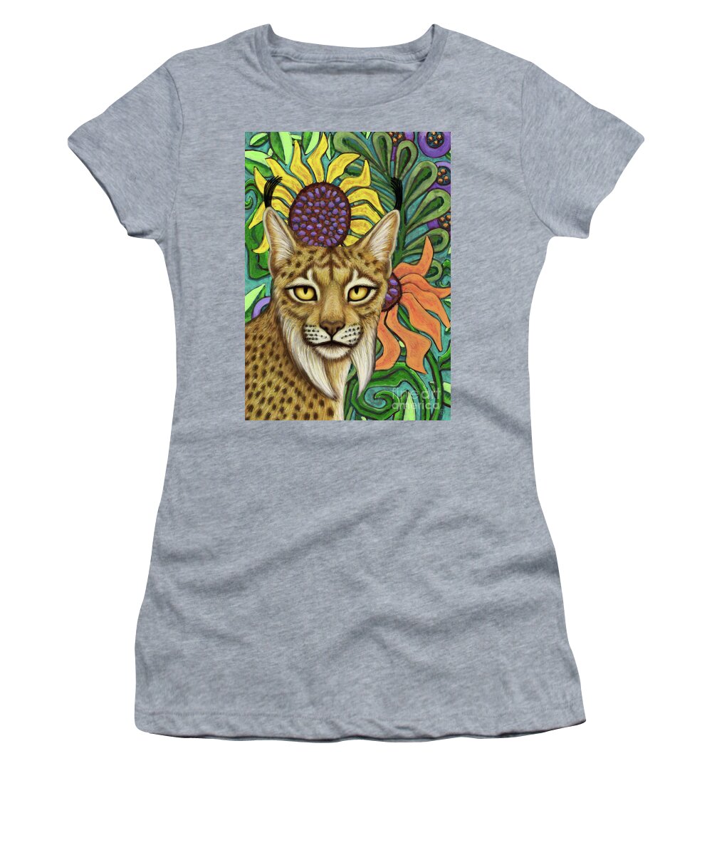 Iberian Lynx Women's T-Shirt featuring the painting Iberian Sunflower Lynx by Amy E Fraser