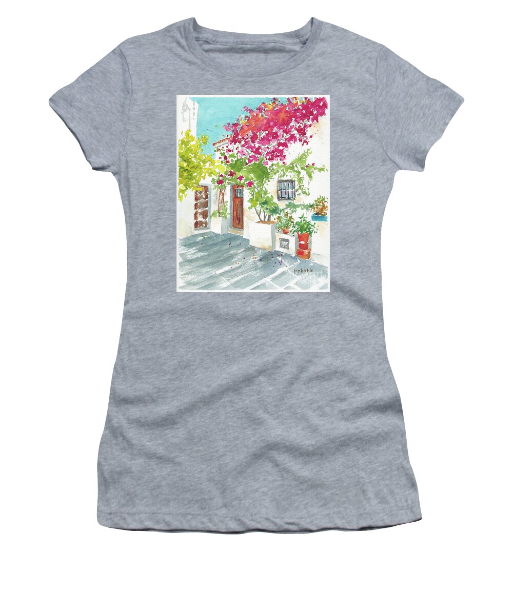Impressionism Women's T-Shirt featuring the painting Ibiza Courtyard by Pat Katz