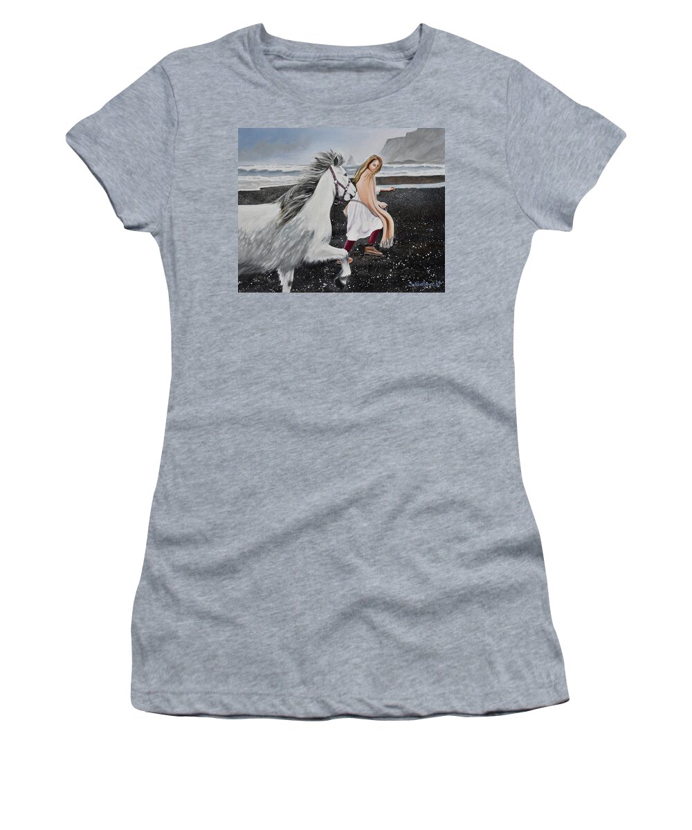 Horse Women's T-Shirt featuring the painting Icelandic Jaunt by Shirley Galbrecht