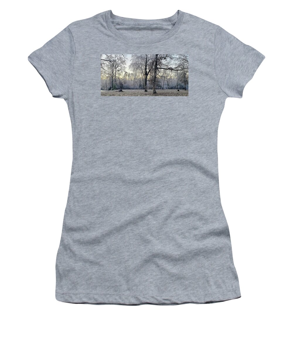 Historic Women's T-Shirt featuring the photograph Icy Morning at Silverbrook Gateway by GeeLeesa