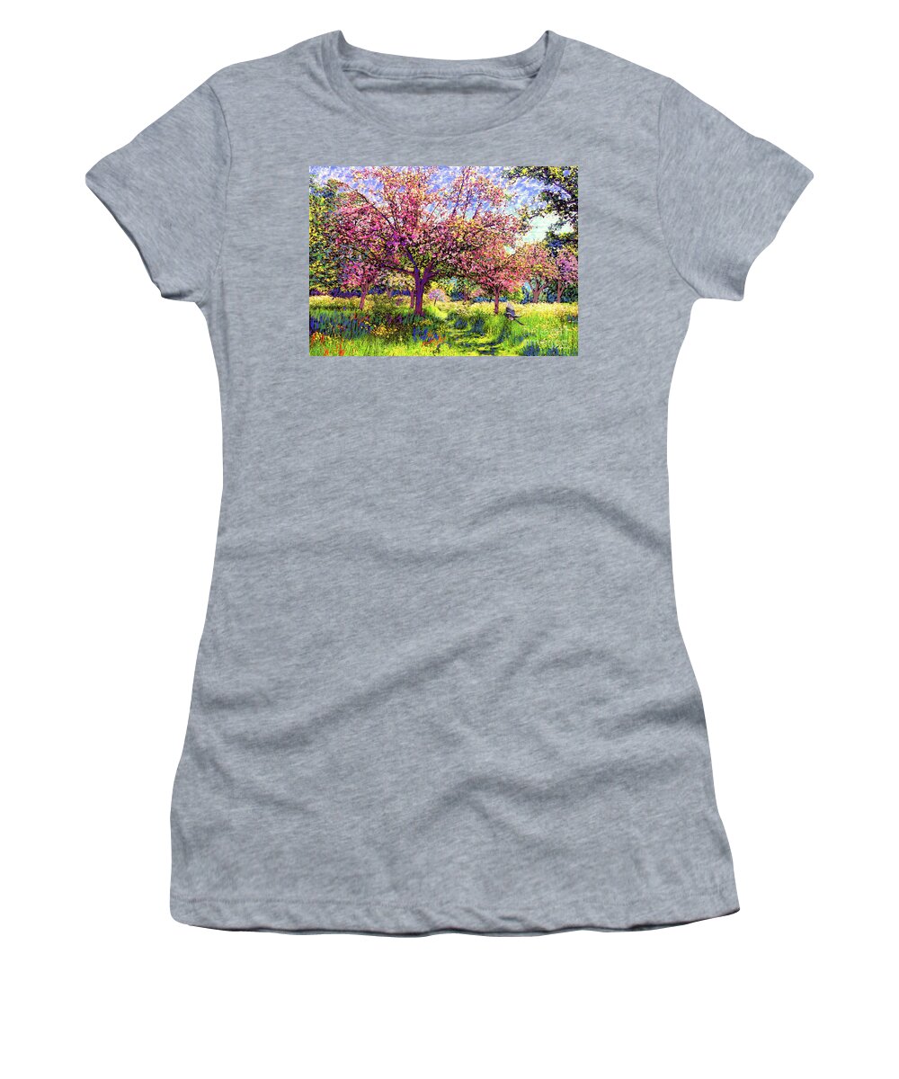 Floral Women's T-Shirt featuring the painting In Love with Spring, Blossom Trees by Jane Small