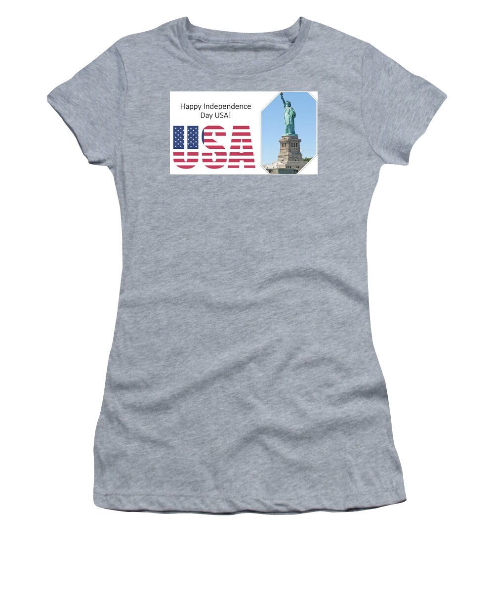 Usa Women's T-Shirt featuring the mixed media Independence Day USA by Nancy Ayanna Wyatt
