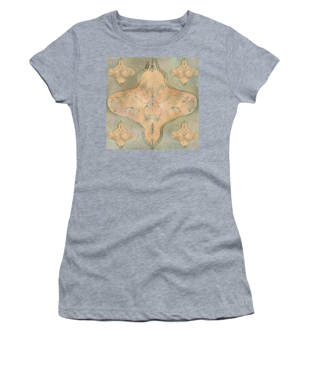 Seamless Repeat Women's T-Shirt featuring the digital art India 3 Green and Gold by Sand And Chi