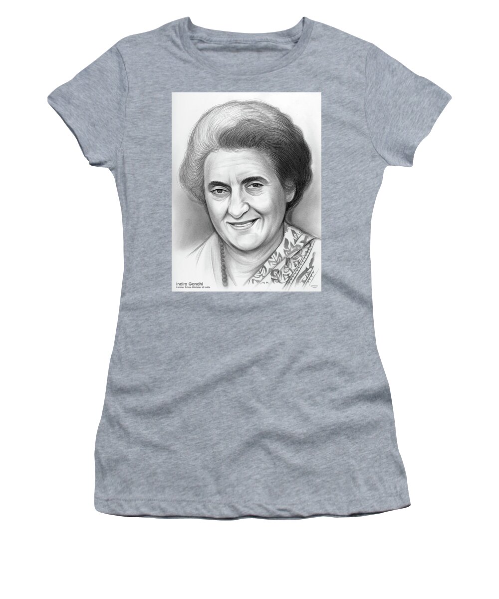 Indira Gandhi Women's T-Shirt featuring the drawing Indira Ghandi - Pencil by Greg Joens