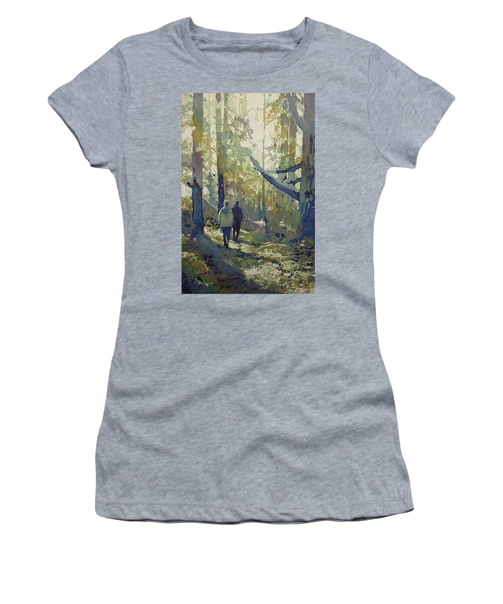 Woods Women's T-Shirt featuring the painting Into the Woods by Jenny Armitage