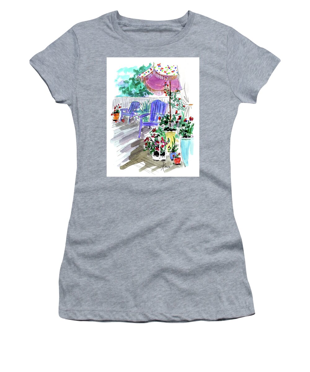 Patio Women's T-Shirt featuring the painting Inviting by Adele Bower