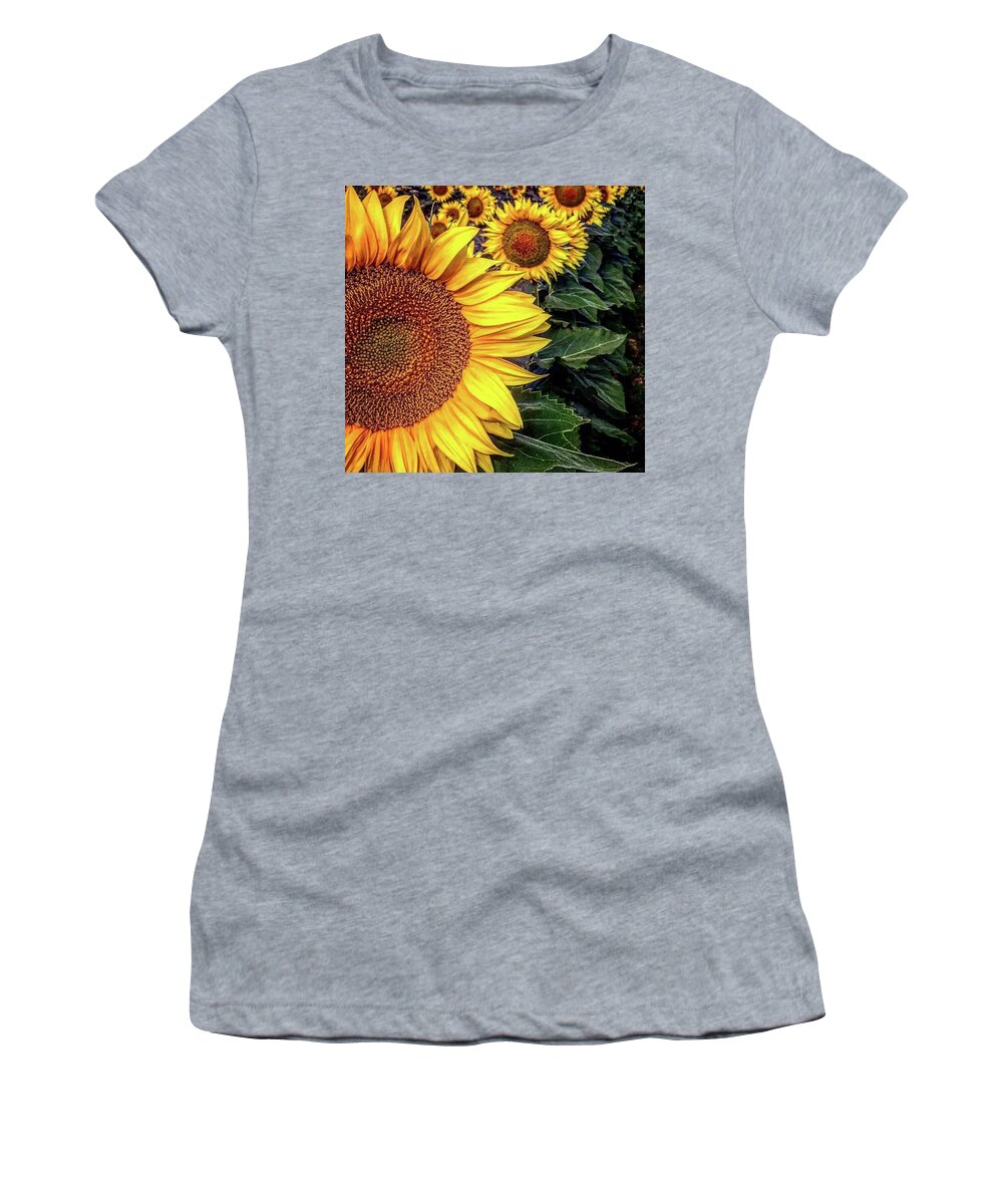 Iphonography Women's T-Shirt featuring the photograph Iphonography Sunflower 3 by Julie Powell