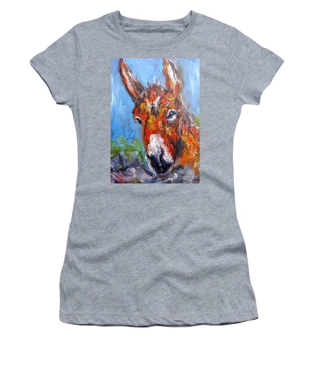 Donkey Art Women's T-Shirt featuring the painting Jenny the Banshee donkey by Mary Cahalan Lee - aka PIXI