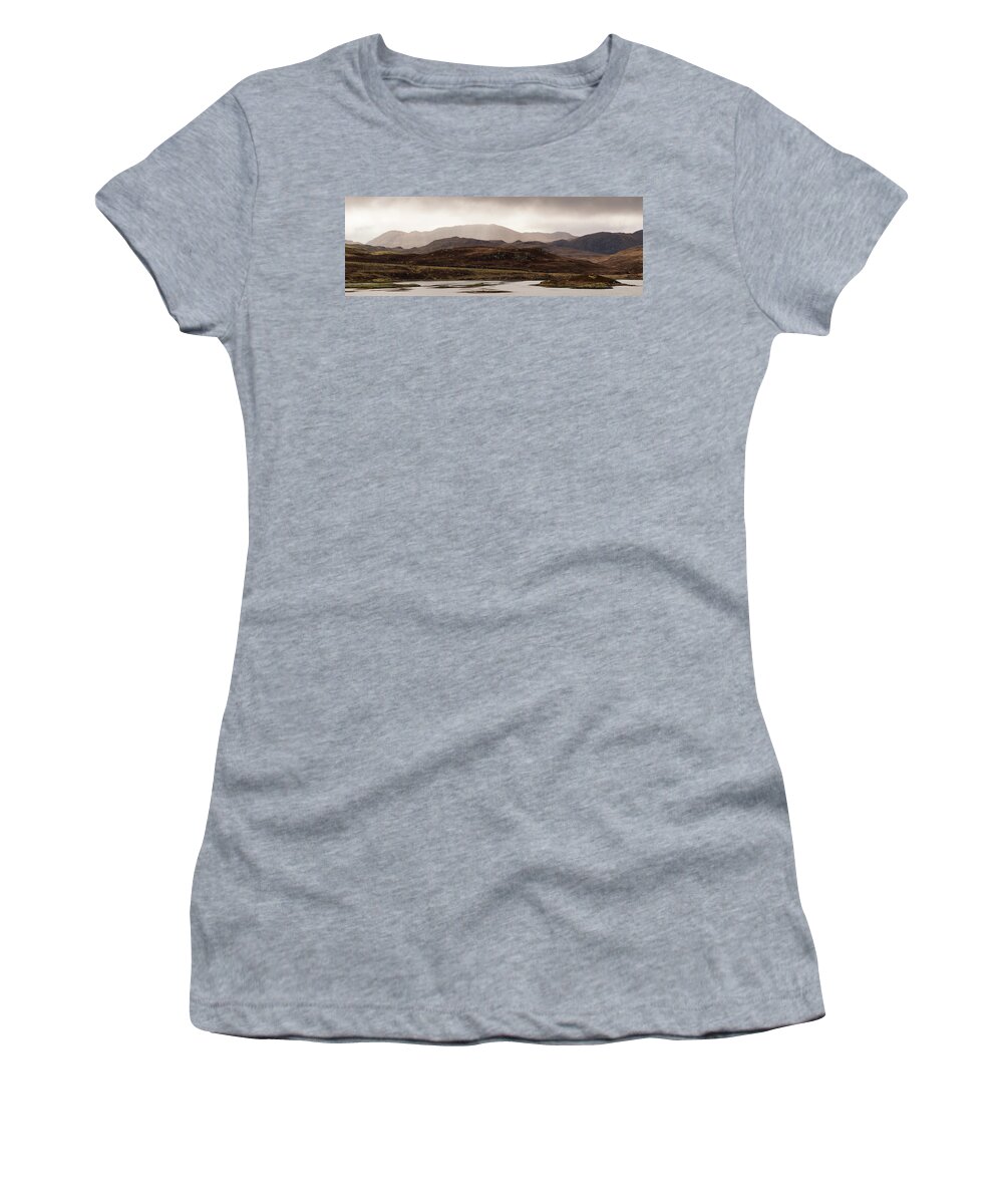 Panorama Women's T-Shirt featuring the photograph Isle of Harris and Lewis Loch and mountains by Sonny Ryse