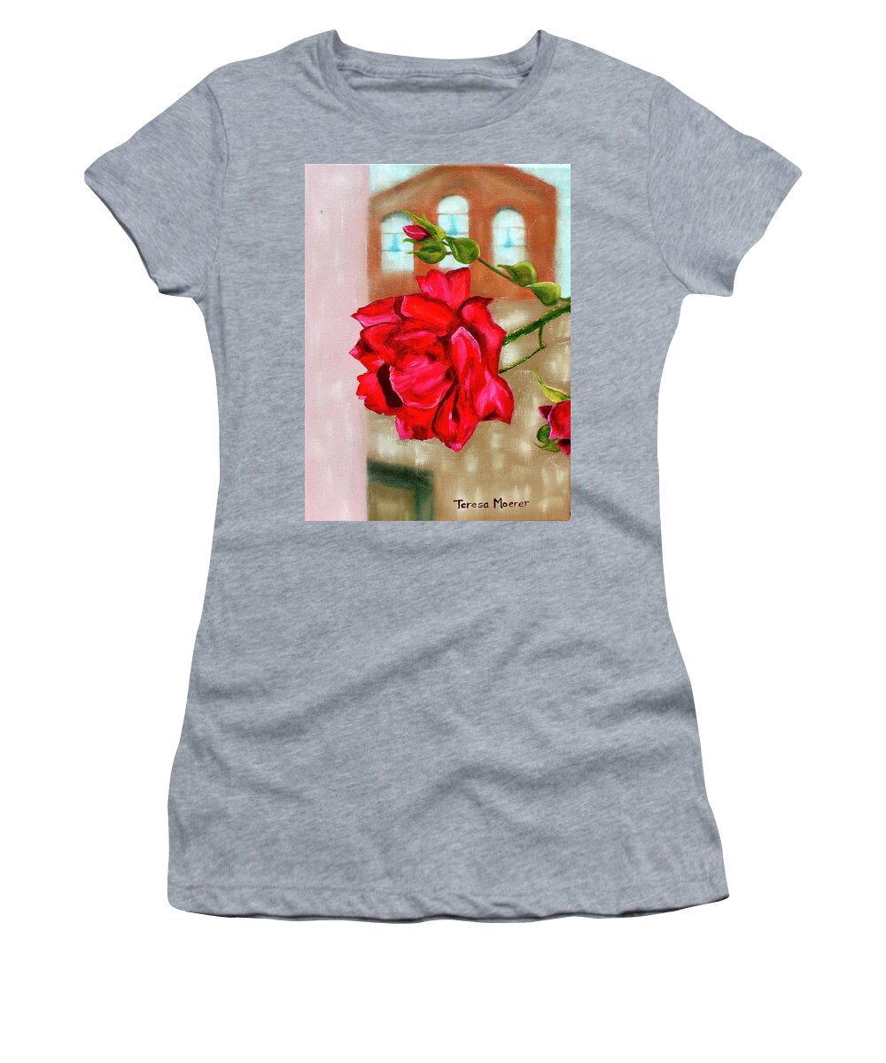 Rose Women's T-Shirt featuring the painting Italian Rose by Teresa Moerer