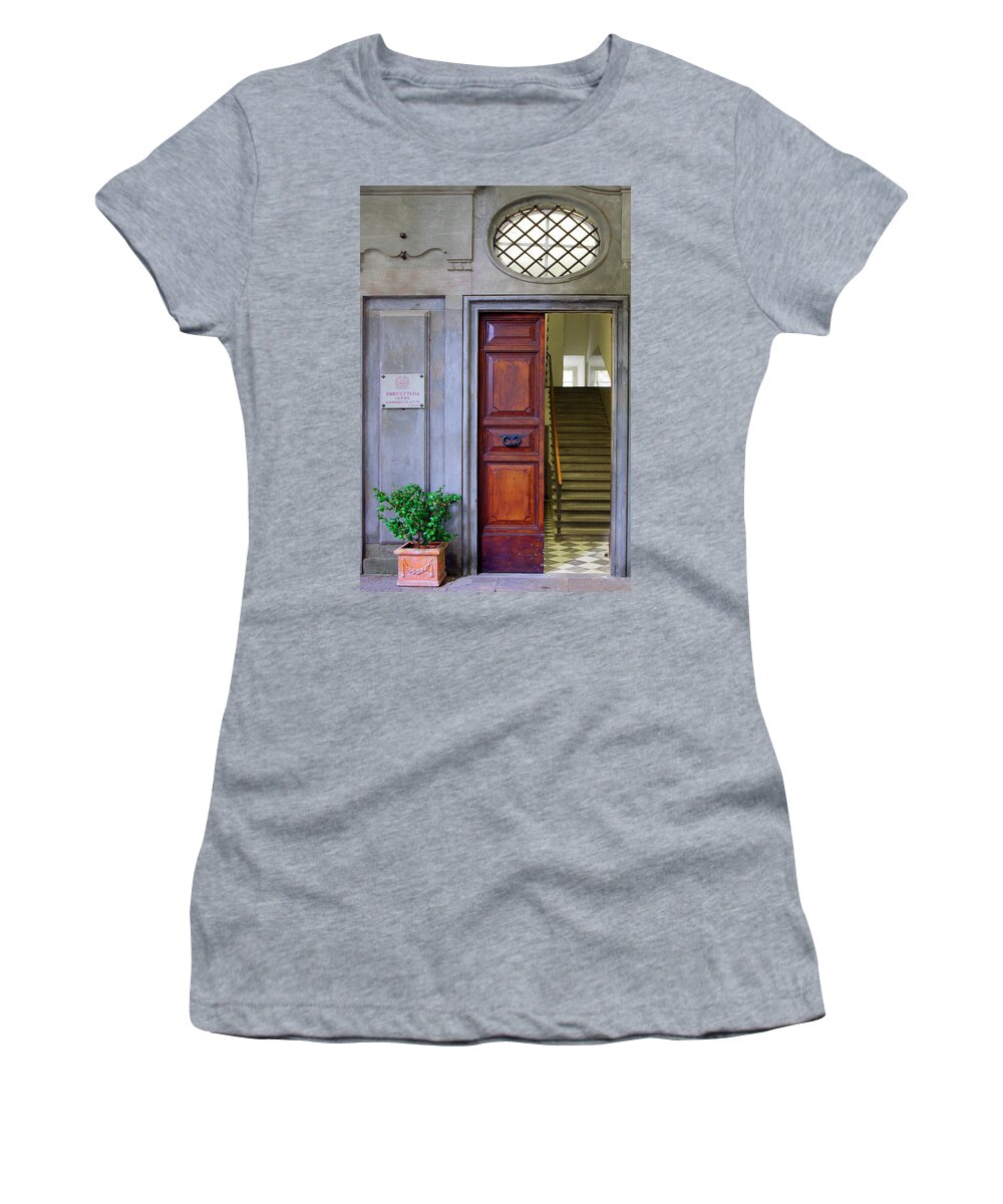 Italy Women's T-Shirt featuring the photograph Open Door - Lucca, Italy by Kenneth Lane Smith