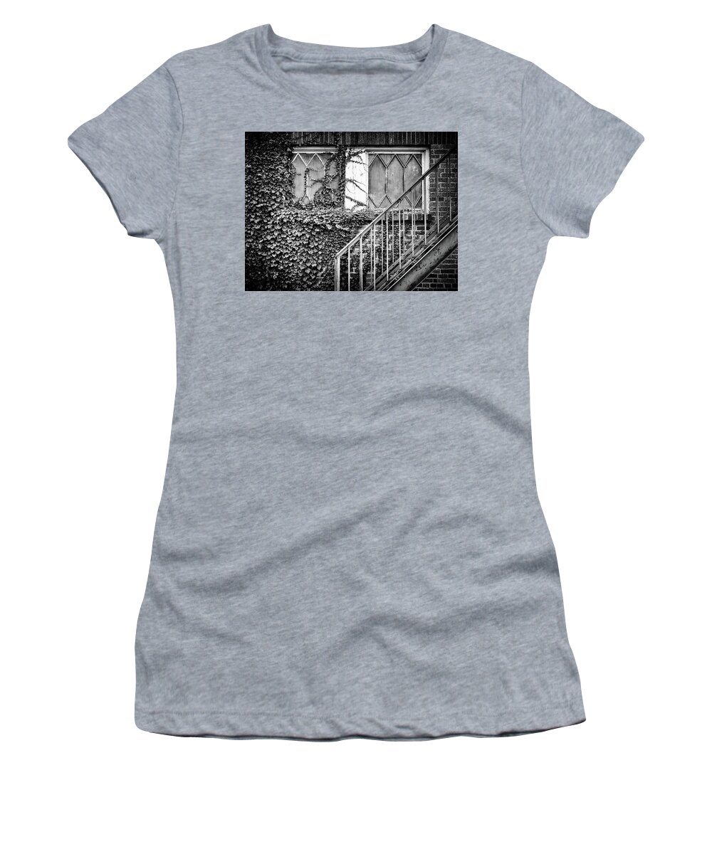  Women's T-Shirt featuring the photograph Ivy, Window And Stairs by Steve Stanger