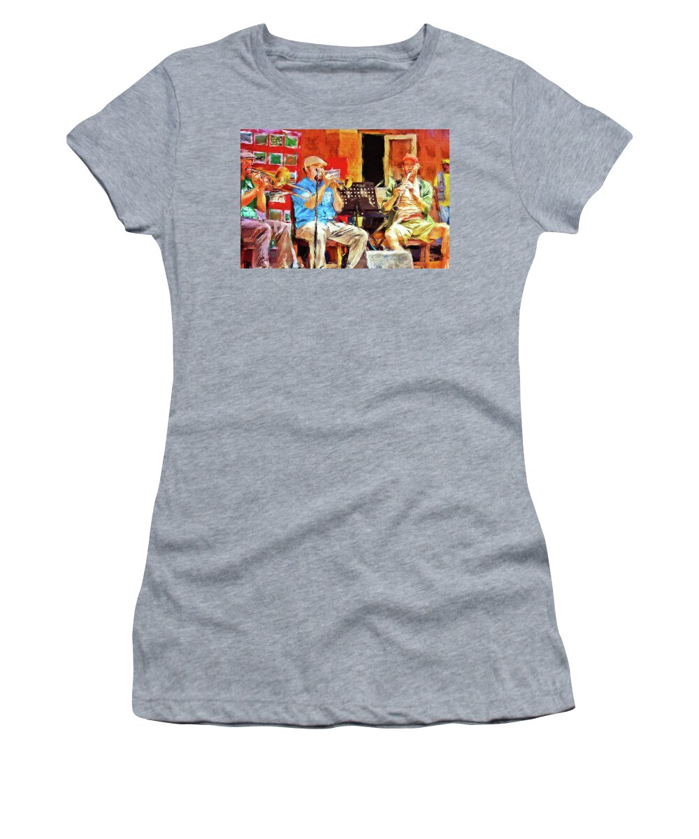 Jazz Festival Women's T-Shirt featuring the mixed media Jazz Festival Boquete Panama #2 by Tatiana Travelways