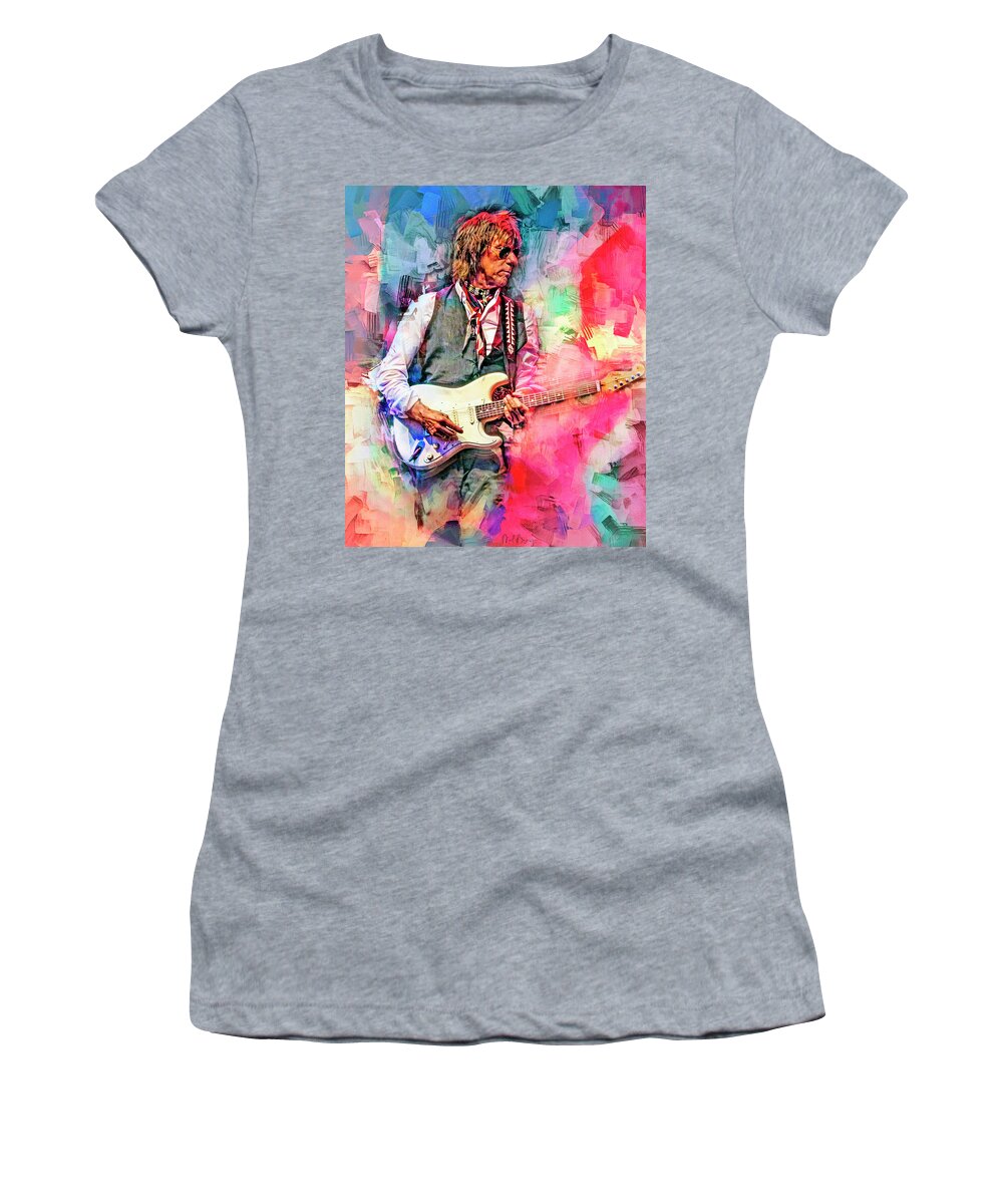 Jeff Beck Women's T-Shirt featuring the mixed media Jeff Beck Musician Guitarist by Mal Bray