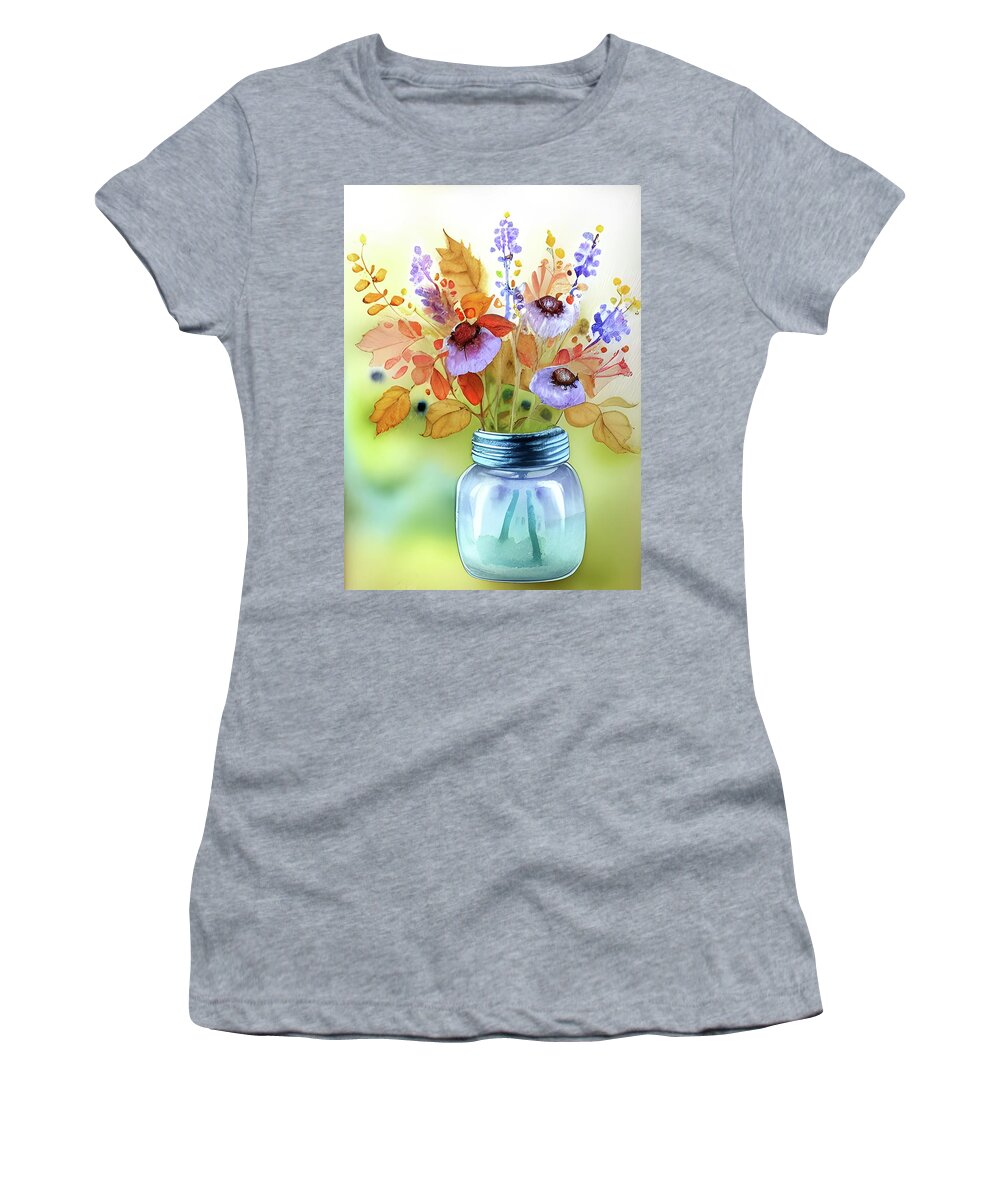 Wildflowers Women's T-Shirt featuring the digital art Jelly Jar Bouquet by Bonnie Bruno