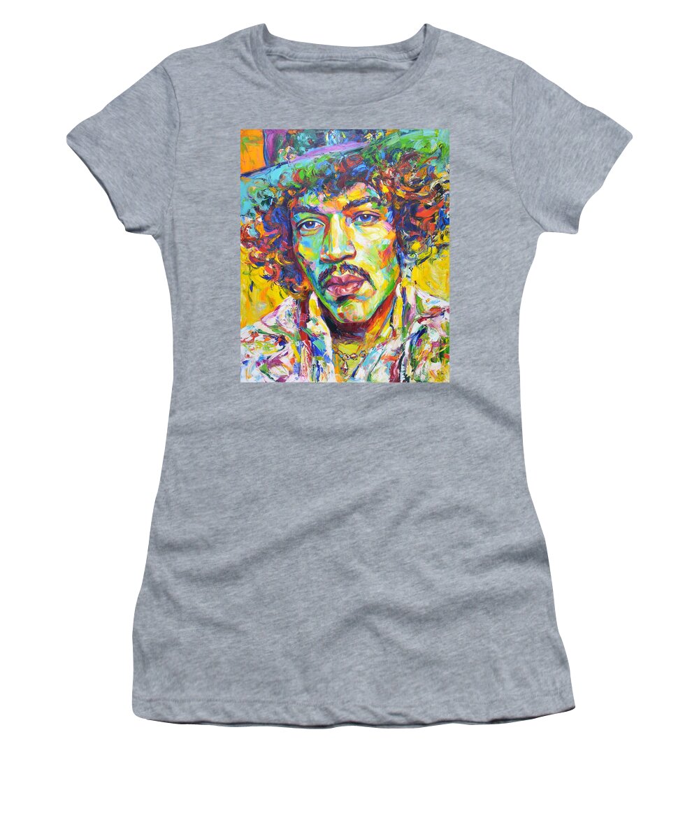 Jimi Hendrix Women's T-Shirt featuring the painting Jimi Hendrix by Iryna Kastsova