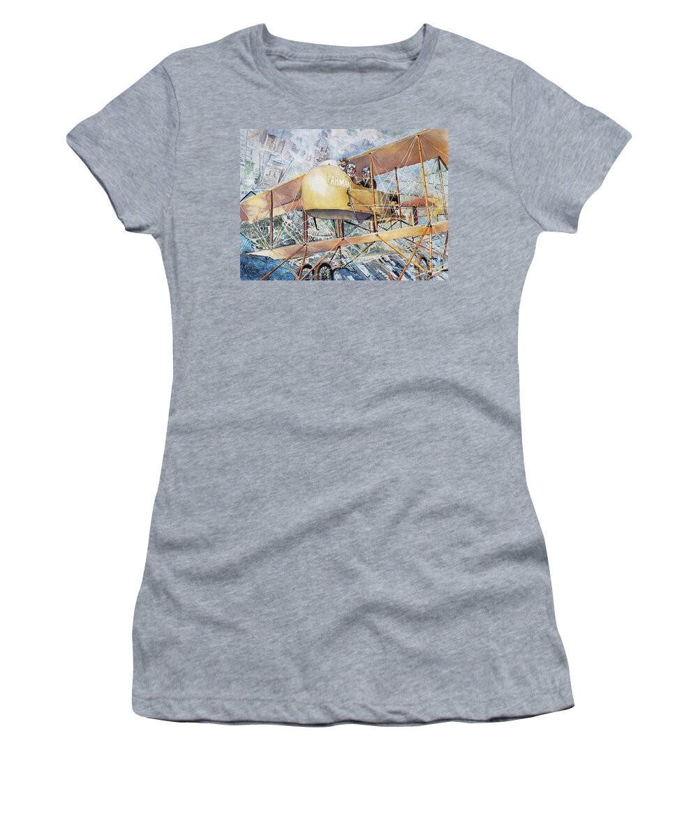 November 18 Women's T-Shirt featuring the painting Juliette Low rides in a biplane by Merana Cadorette
