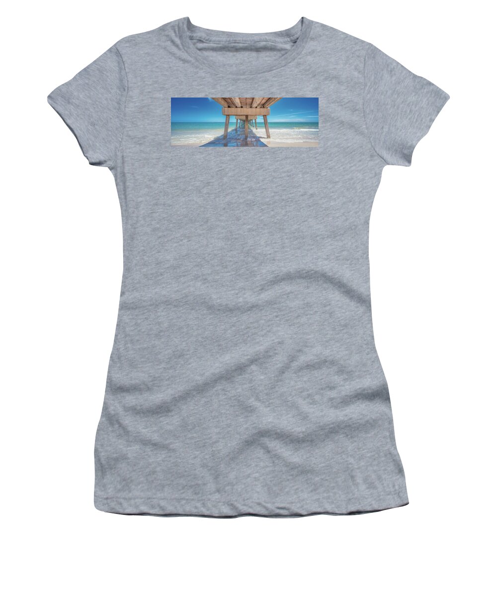 Juno Beach Pier Women's T-Shirt featuring the photograph Juno Beach Pier Bluewater Panorama by Kim Seng