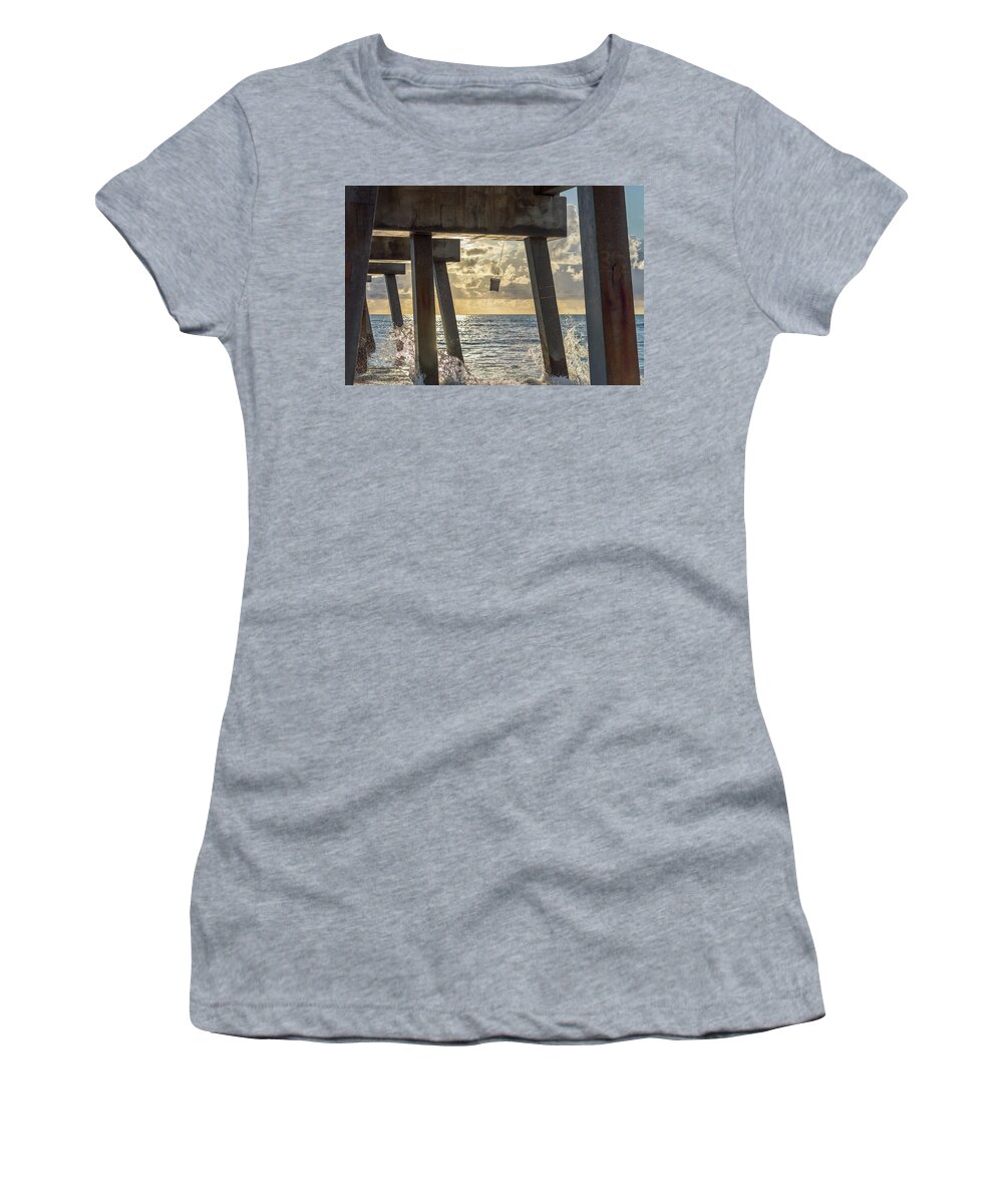 Juno Pier Women's T-Shirt featuring the photograph Juno Pier Splash by Laura Fasulo