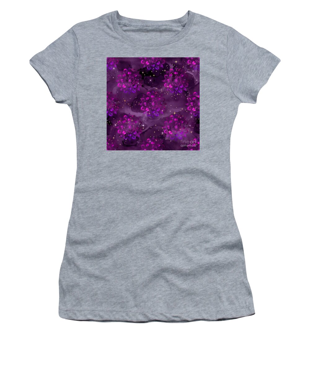 Watercolor Women's T-Shirt featuring the digital art Karata - Purple Watercolor Mandala Galaxy Dharma Pattern by Sambel Pedes