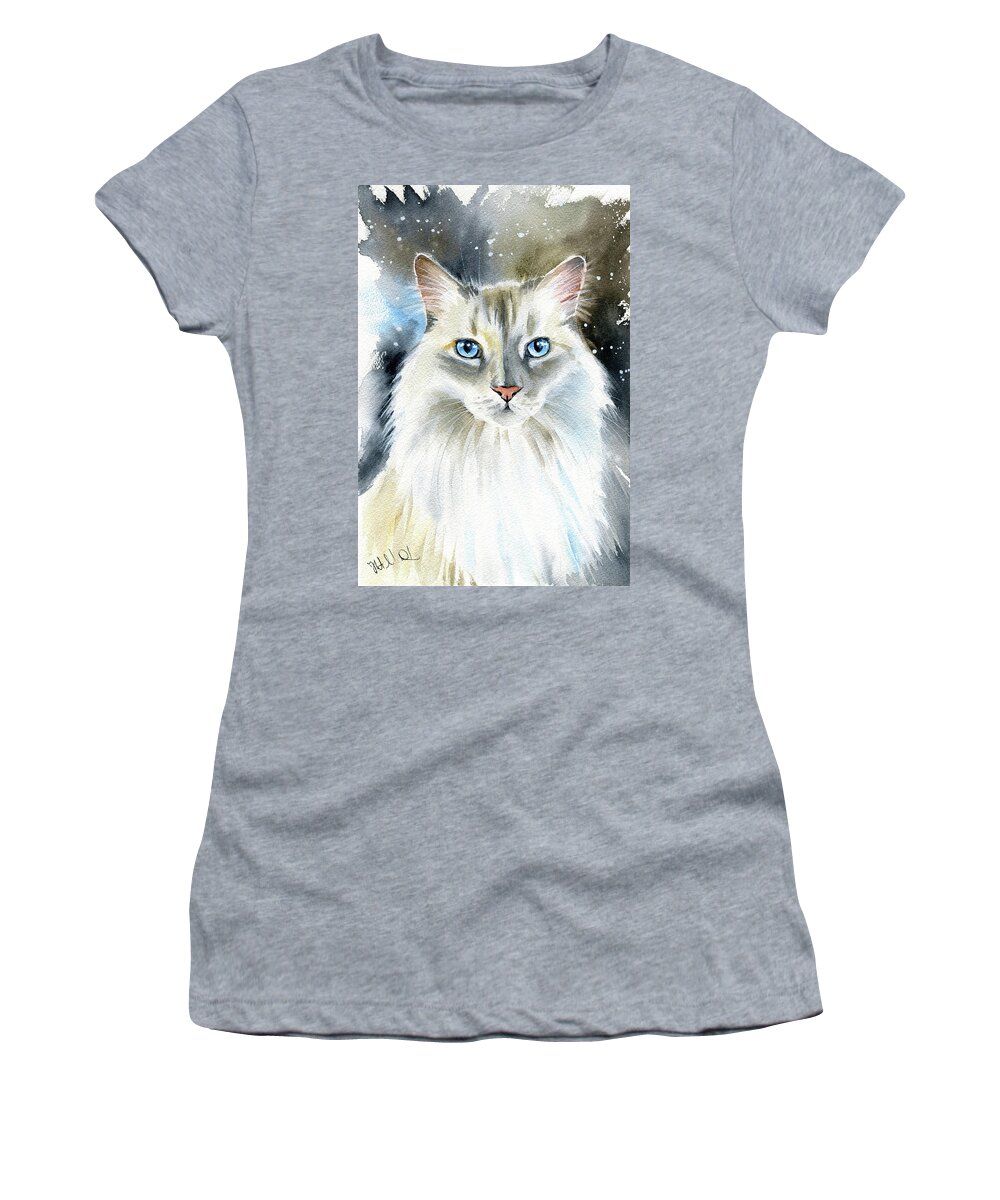 Cat Women's T-Shirt featuring the painting Kate Fluffy Cat Painting by Dora Hathazi Mendes