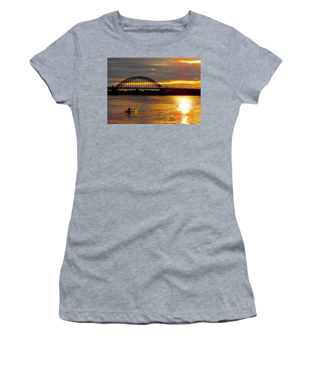Kayak Women's T-Shirt featuring the photograph Kayaking on the Delaware River at Sunset by Linda Stern