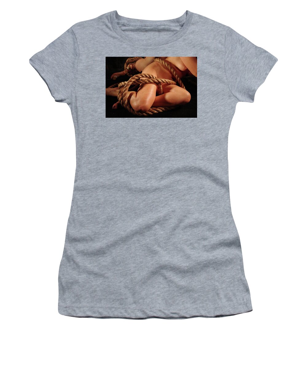 Nude Female Rope Women's T-Shirt featuring the photograph Kebu0942 by Henry Butz