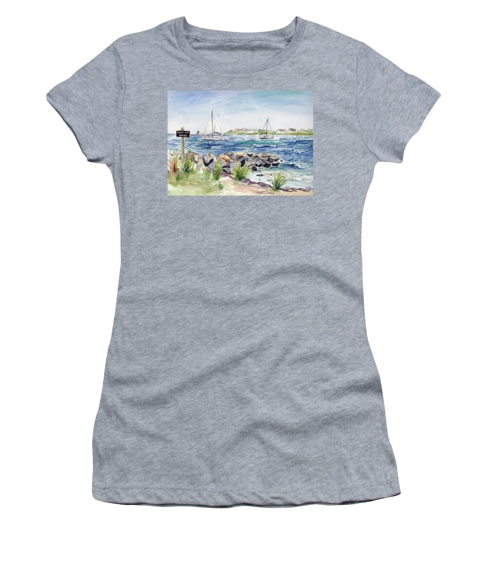 Sail Boats Women's T-Shirt featuring the painting Keep Off the Rocks by Clara Sue Beym
