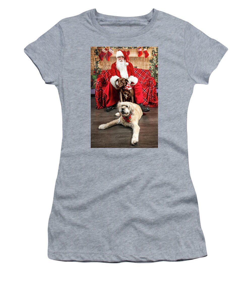 Annie Women's T-Shirt featuring the photograph Kellie and Annie with Santa 2 by Christopher Holmes