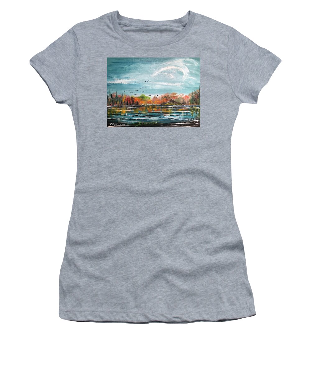 Mountain Women's T-Shirt featuring the painting Blue Ridge Mountain Lake -- Falling for You by Catherine Ludwig Donleycott